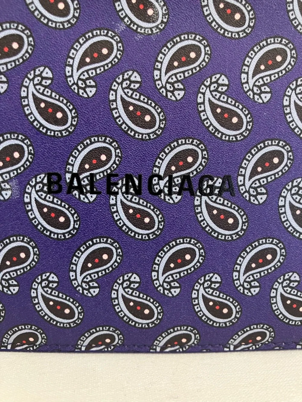 New Balenciaga Purple Leather Paisley Print Bi-fold Wallet